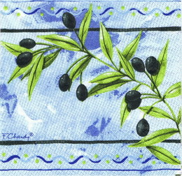 OL 020 - ubrousek 33x33 - olivy na modrém