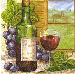 KM 054 - ubrousek 33x33 - víno lahev+sklenièka