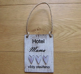 Cedulka Hotel mama...  typ.psma .1-13x10cm-hnd-bl,levand.srdce pekl. - zvtit obrzek
