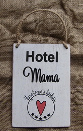 Cedulka Hotel mama, vyrobeno s lskou... cca 13x10cm - hndo-bl patina - zvtit obrzek