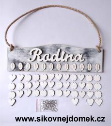 Sestava Rodina deska do obloučku šedo-bílá patina,bílý nápis Rodina